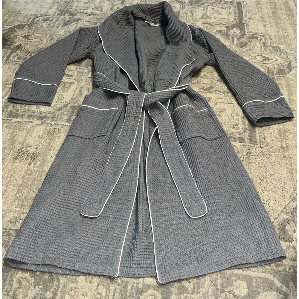 SEYANTE Waffle Shawl‎ Collar Robe Gray Sz Small Women's